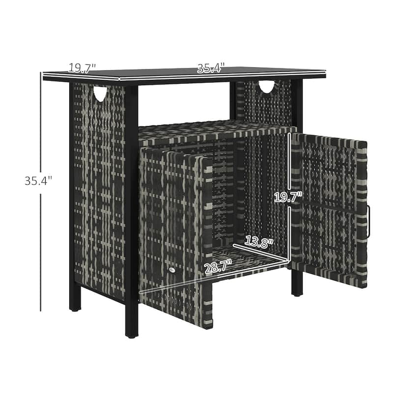 PE Rattan Outdoor Storage Cabinet with Steel Frame and Shelf - 35.4" W x 19.7" D x 35.4" H