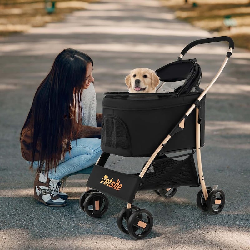 3-in-1 Pet Stroller Portable Folding Pet Stroller w/ Adjustable Canopy