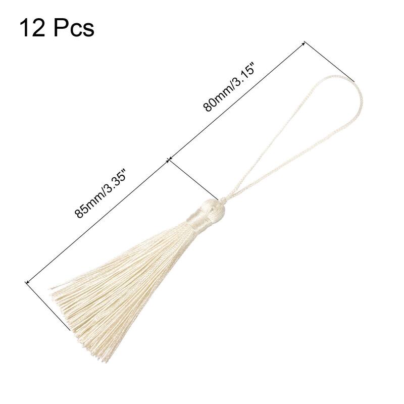 6.5" Silky Bookmark Tassels with Loop for DIY Craft Accessory, 12Pcs - Beige