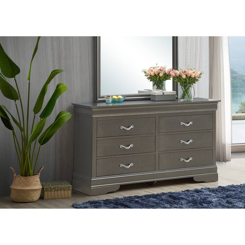 6 Drawer Metalic Black Bedroom Dresser