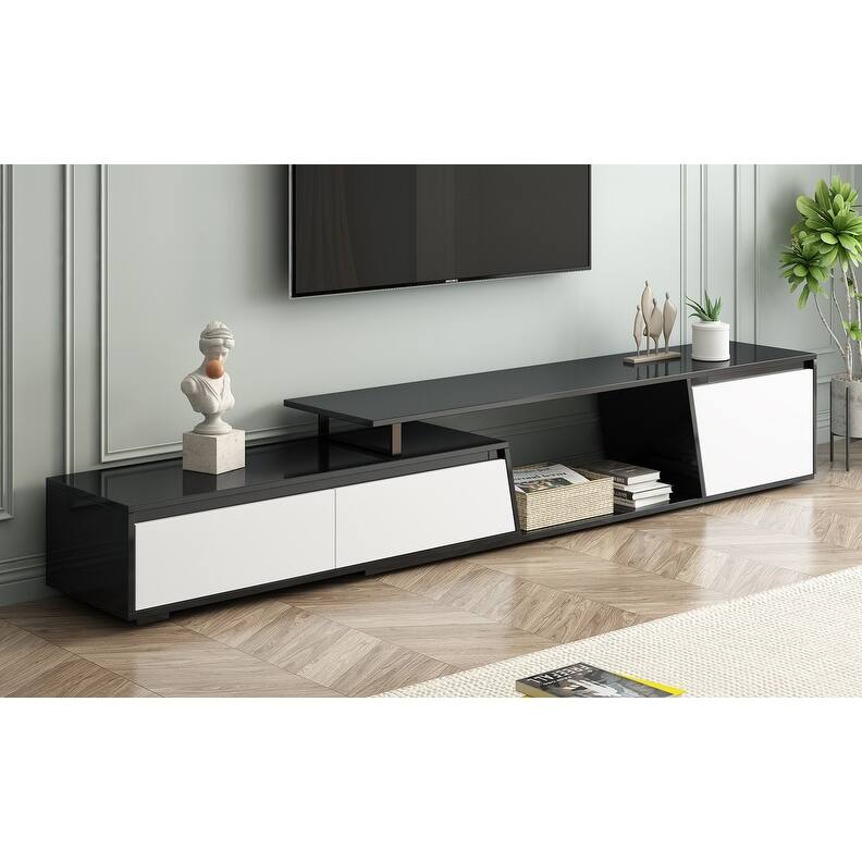 Modern Extendable TV Stand with Storage - Minimalist Rectangle Cabinet for TVs up to 100''