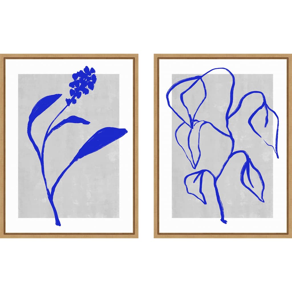Amanti Art Azure Blossom Silhouette & Blue Lines Harmony 2 Piece by Treechild Framed Canvas Wall Art