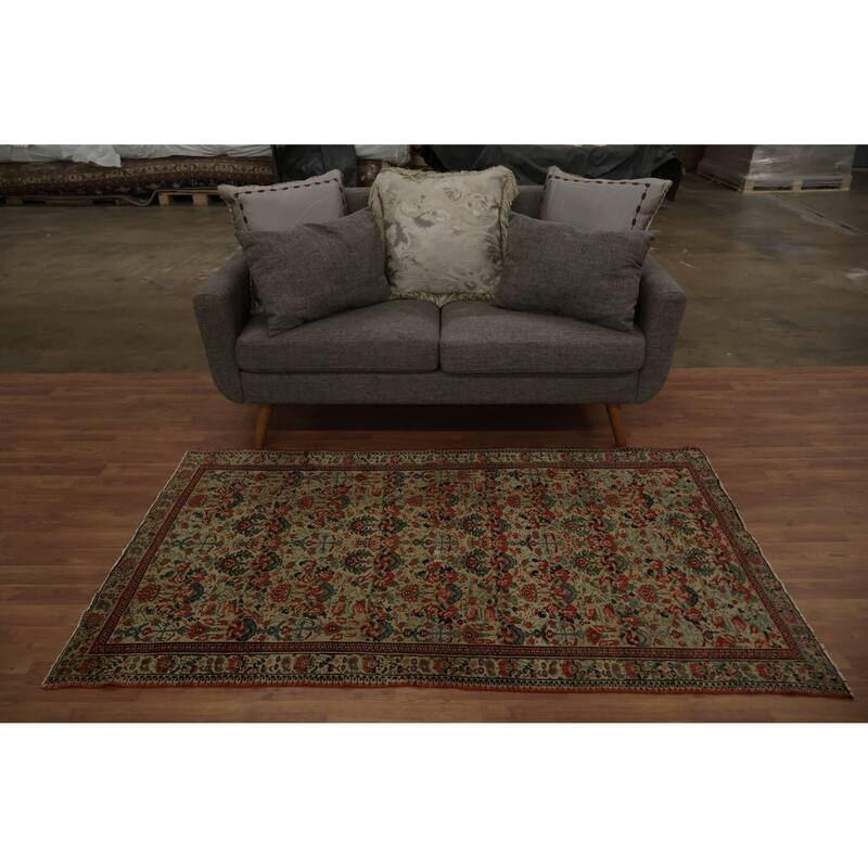 Hand Knotted Oriental 100% Wool Carpet Traditional Floral Beige & Ivories Senneh Area Rug - 6' 2'' X 3' 9''