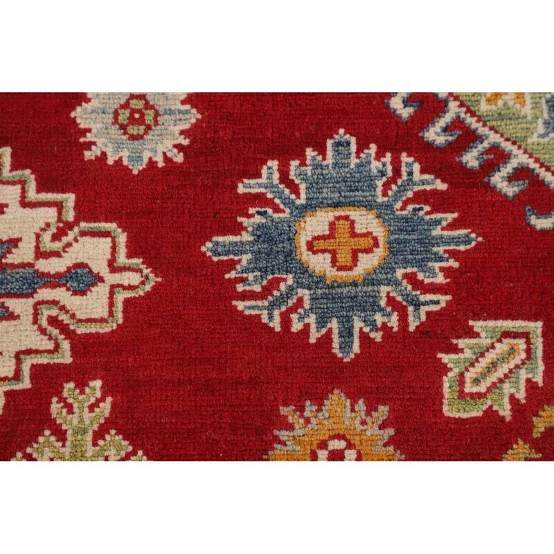 Geometric Red Kazak Oriental Area Rug Bedroom Hand-Knotted Wool Carpet - 5'1" x 6'7"