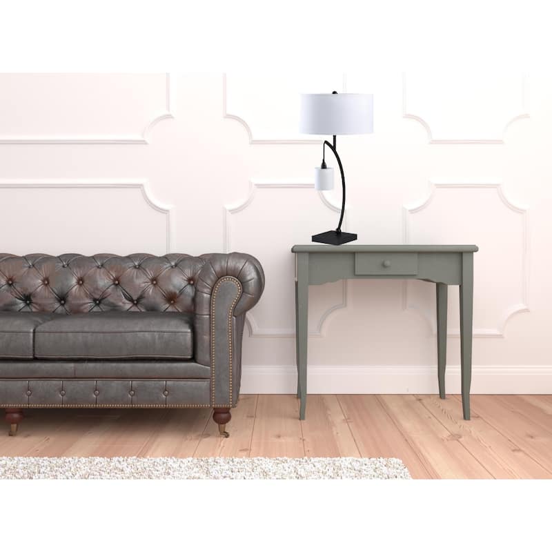 29" Metal Two Light Arched Table Lamp with White Drum Shade - 28.5" H x 15" W x 15" D