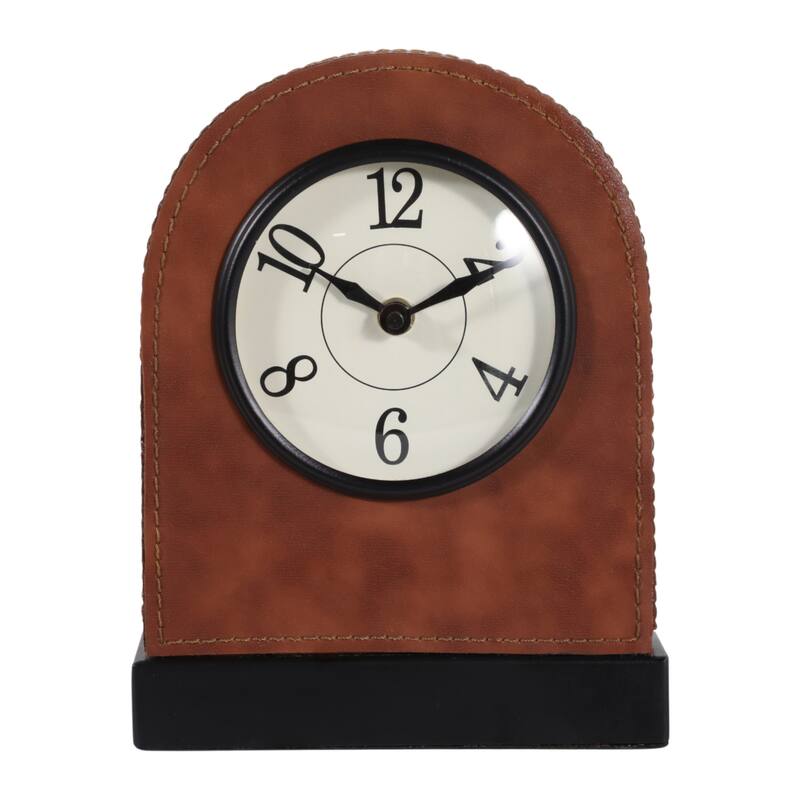 Iron Faux Leather Desk Clock Modern Casual - 8" Brown/White - 6.25" x 2.25" x 8.25" - Brown - 6.25" x 2.25" x 8.25"