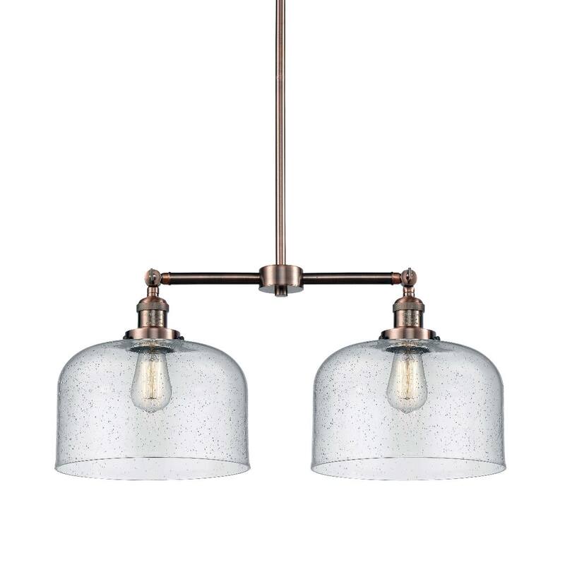 Innovations Lighting X-Large Bell 2 Light 21" Wide Linear Chandelier - Antique Copper / Seedy