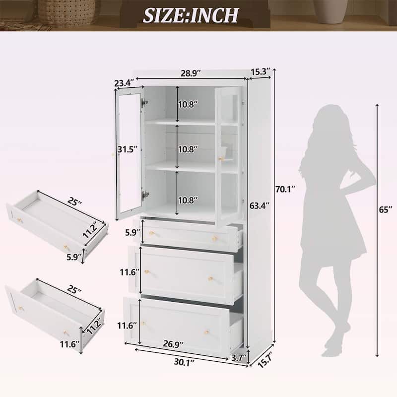 Freestanding Tall Cabinet with 2 Adjustable Shelves,3 Drawers,- Ideal for Bathroom,Living Room,and Kitchen Storage
