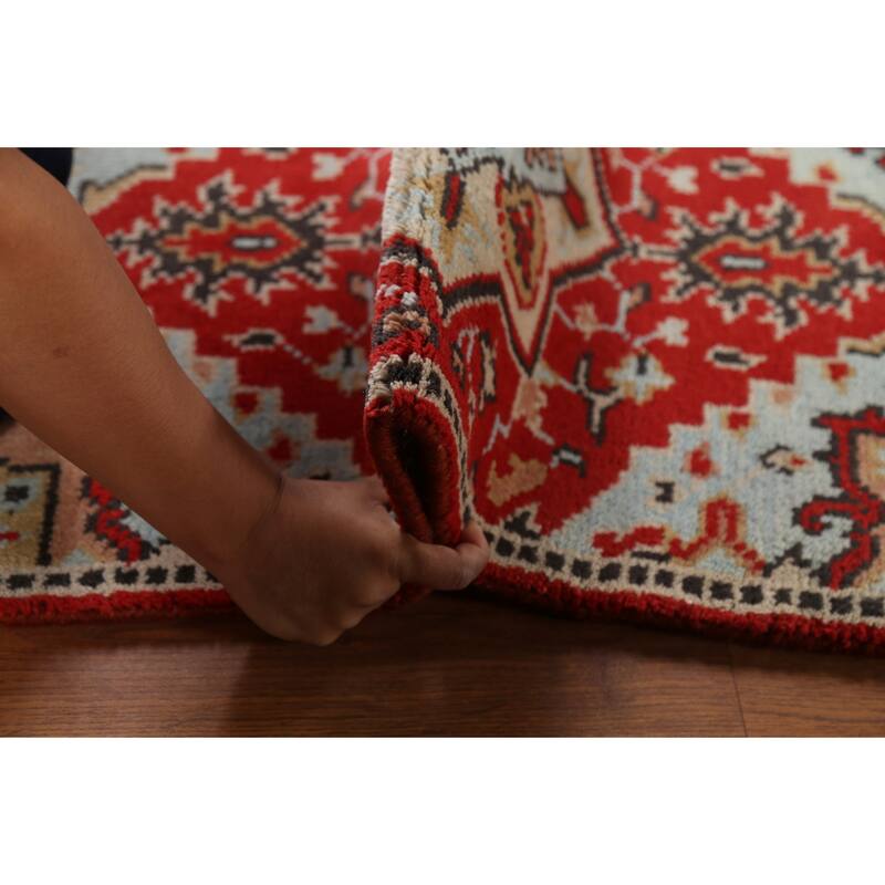 Geometric Red Kazak Indian Accent Rug Hand-Knotted Wool Carpet - 2'0"x 3'0"