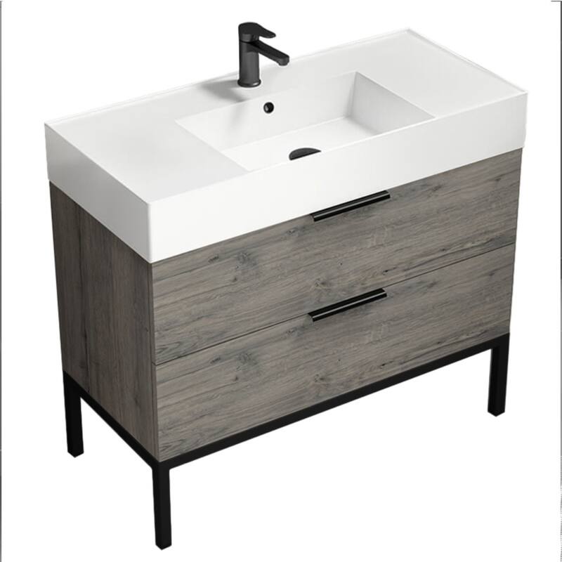 Nameeks Derin-4018 Derin 40" Free Standing Single Basin Vanity Set - Grey Oak / Black - Oak Finish
