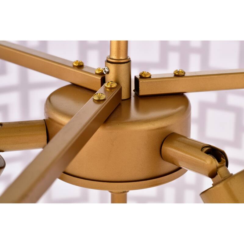 Lewis Matte Gold 3-Light Metal/Fabric Geometric Pattern Drum Shade Chandelier