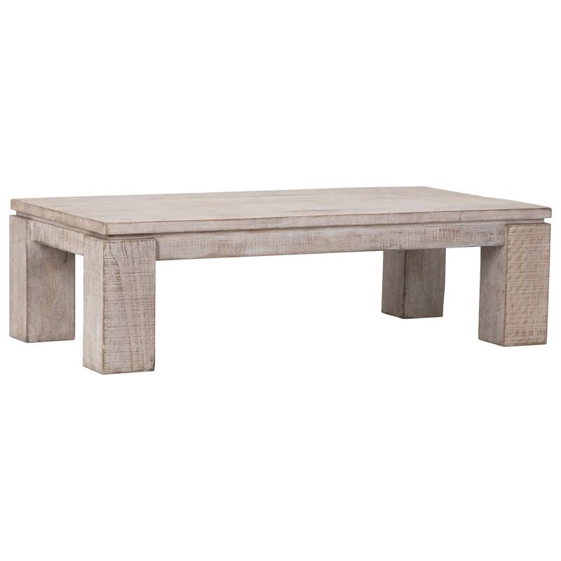 Datona 56" Rectangular Reclaimed Pine Warm Wash Block Feet Coffee Table