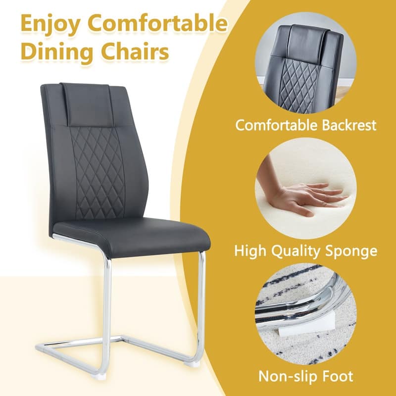 7-Piece Modern Dining Table Set with 6 Upholstered Chairs, Silver Metal Legs