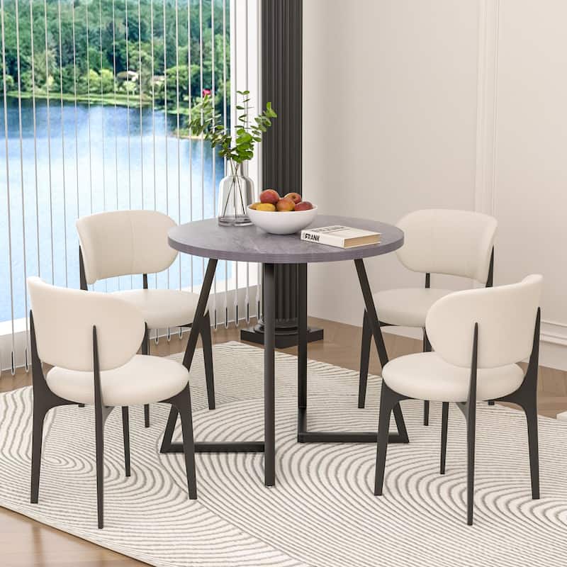 VECELO 35.43'' Round Butterfly Leg Dining Table for 4 MDF Top Kitchen Table Kitchen & Dining Room Tables