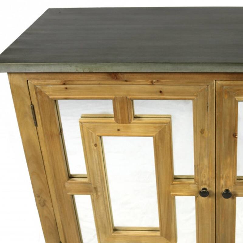 HomeRoots 45" Brown And Gray Solid Wood Carved Geometric Sideboard with Two Doors - 45.00 in. x 36.00 in. x 20.00 in.