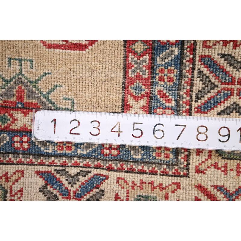 Oriental Kazak Foyer Rug Hand-Knotted Traditional Beige Wool Carpet - 3'4" x 4'7"