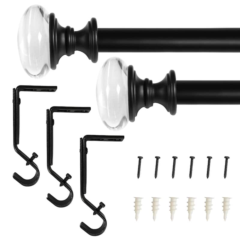 Lumi 3/4" Single Curtain Rod Brushed Nickel/ Black-Crystal Knob finial - 66"-120" - Matte Black