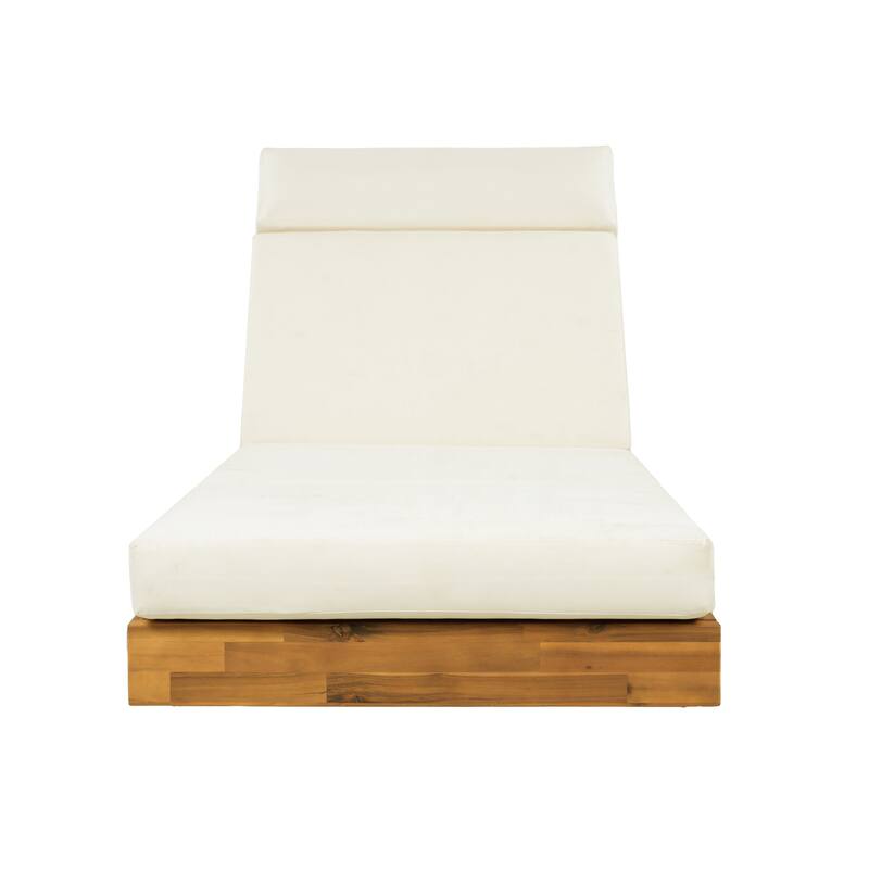 Christopher Knight Home - Outdoor Acacia Wood Chaise Lounge, Water-Repellent Cushion, Ergonomic Adjustable Headrest - 79.6"L