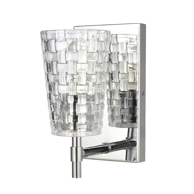 1-Light Vanity Light with Woven Pattern Glass Shades - 9" - Polished Nickel Finish