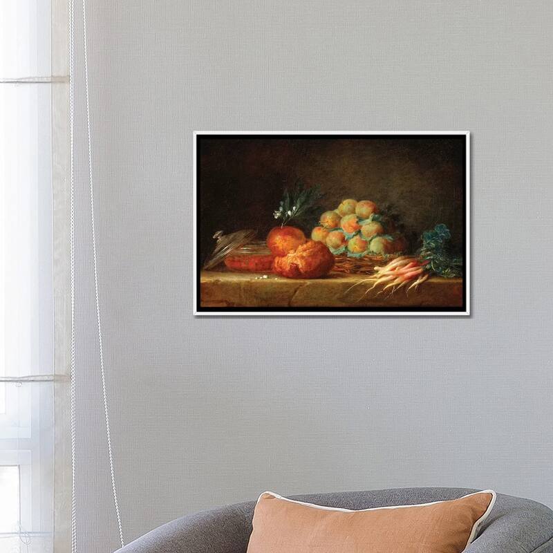 iCanvas "Still Life With Brioche, Fruit And Vegetables, 1775" by Anne Vallayer-Coster Framed Canvas Print