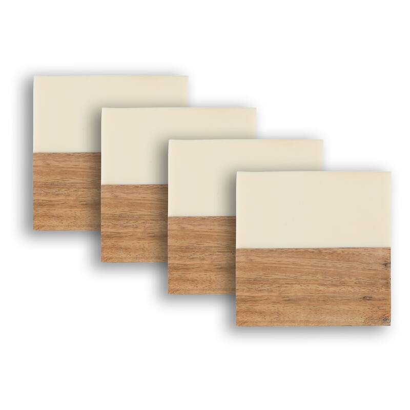Dainty Home Wood And Resin Designed Square Coaster Set of 4 - 4" x 4" Square