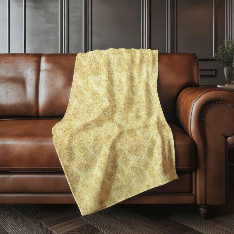 Premium Machine Washable Vintage Diamonds Sherpa Throw Blanket - Gold - 4'2" x 5'10"