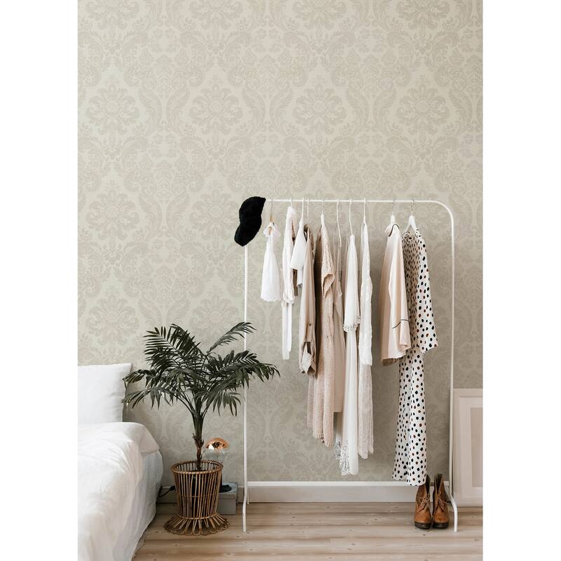 A-Street Prints Shadow Cream Flocked Damask Wallpaper
