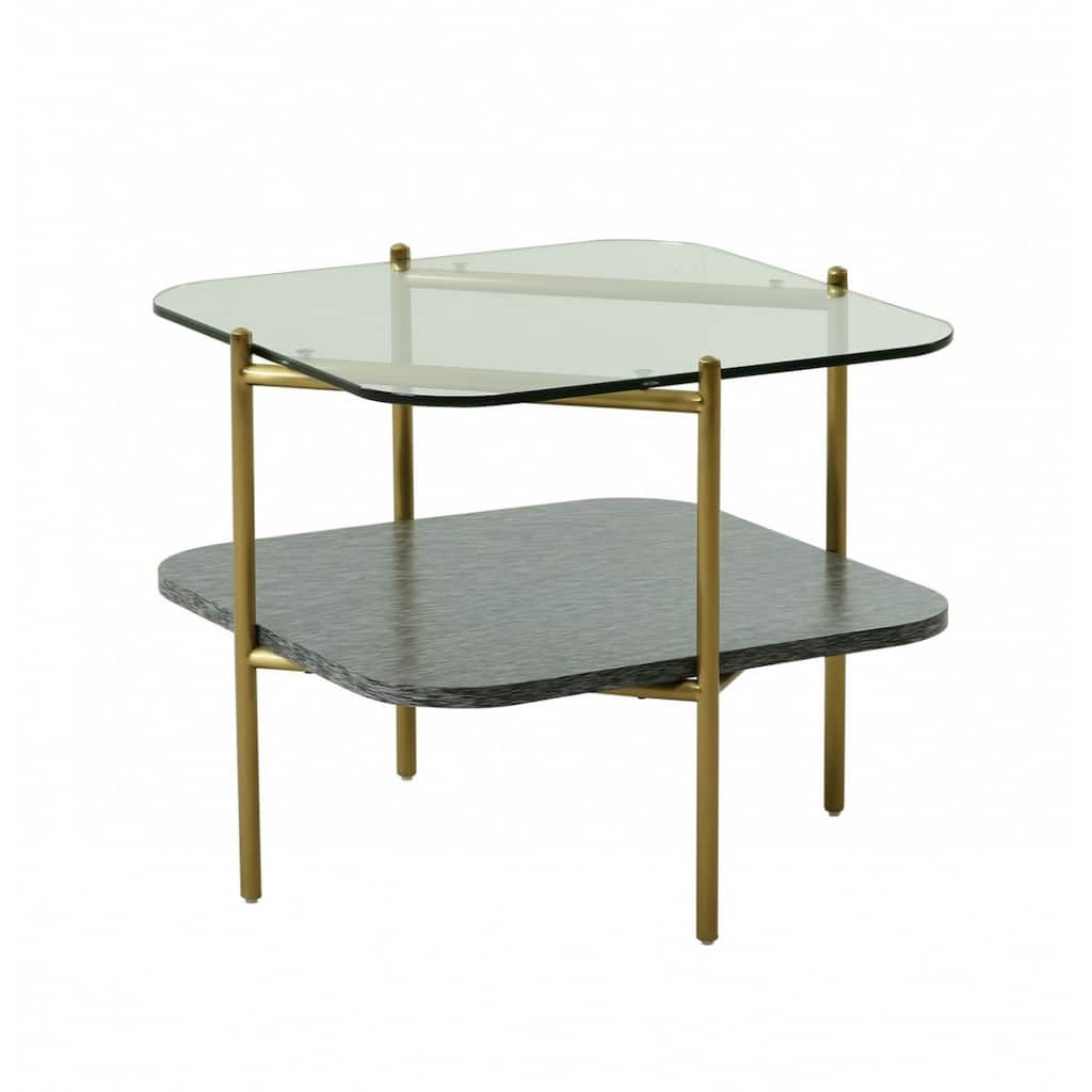 20" Gold Metal and Clear Glass Square Side End Table with Shelf for Living Room or Bedroom - 19.7"H x 23.6"L x 23.6"W