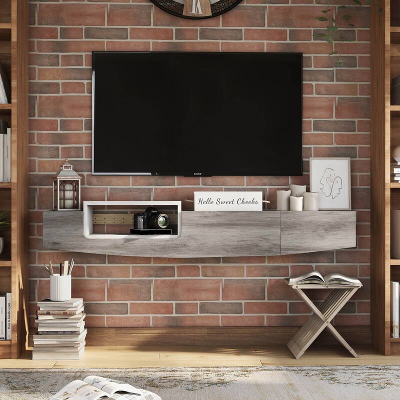 DH BASIC Contemporary 63-inch 1-Shelf Floating TV Console with Drawer and Lift-top Storage by Denhour