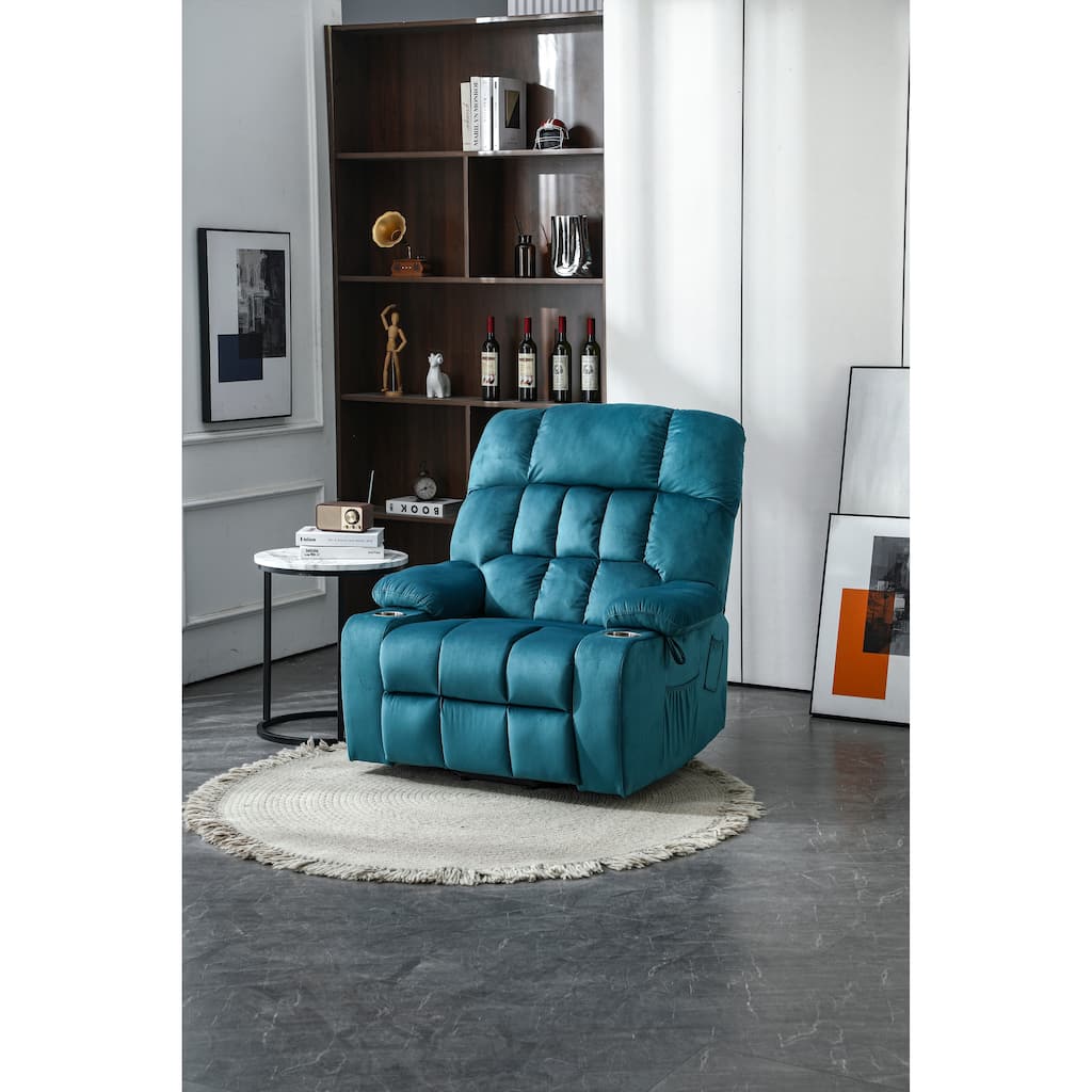 Power Lift Recliner Chair with Heat & Massage, High Density Foam Electric Sofa, Lounge Chair with Side Pockets & Cup Holders