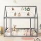 preview thumbnail 20 of 25, Full Size Floor Kids Bed with House Roof Frame and Guardrails, White