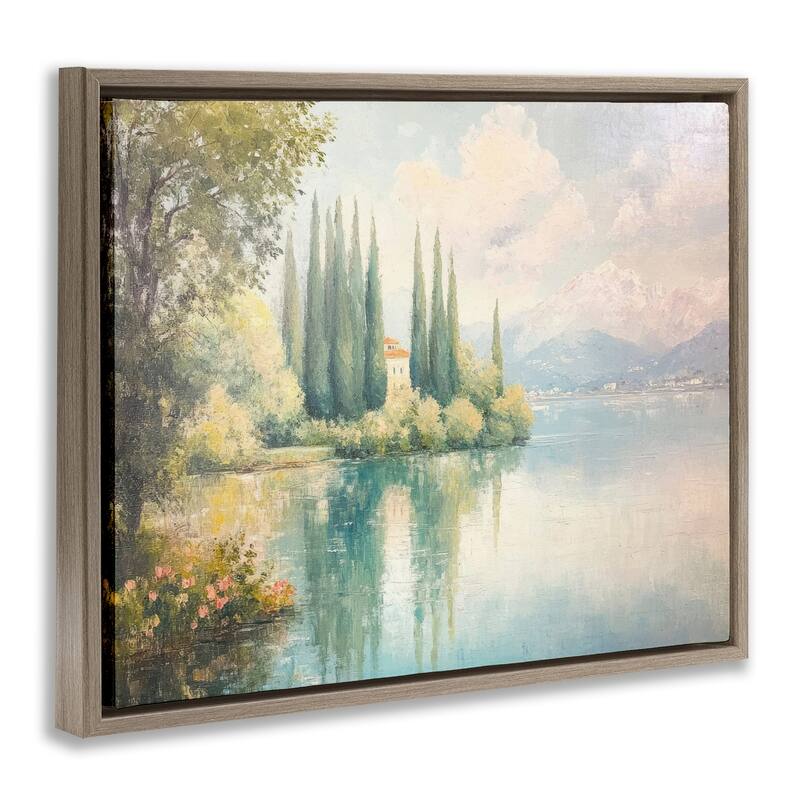 Stupell Lakeside Mansion View Framed Floater Canvas Wall Art Design By Petal Prints Design