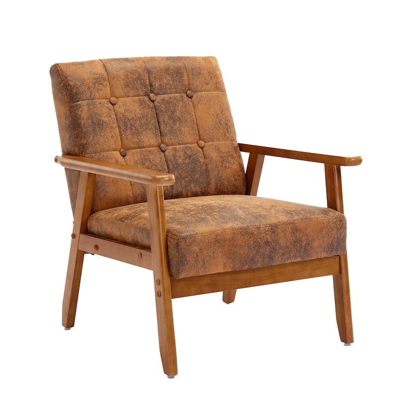 Linen/PU Upholstered Tufted Living Room/Bedroom Accent Chair With Wood Legs