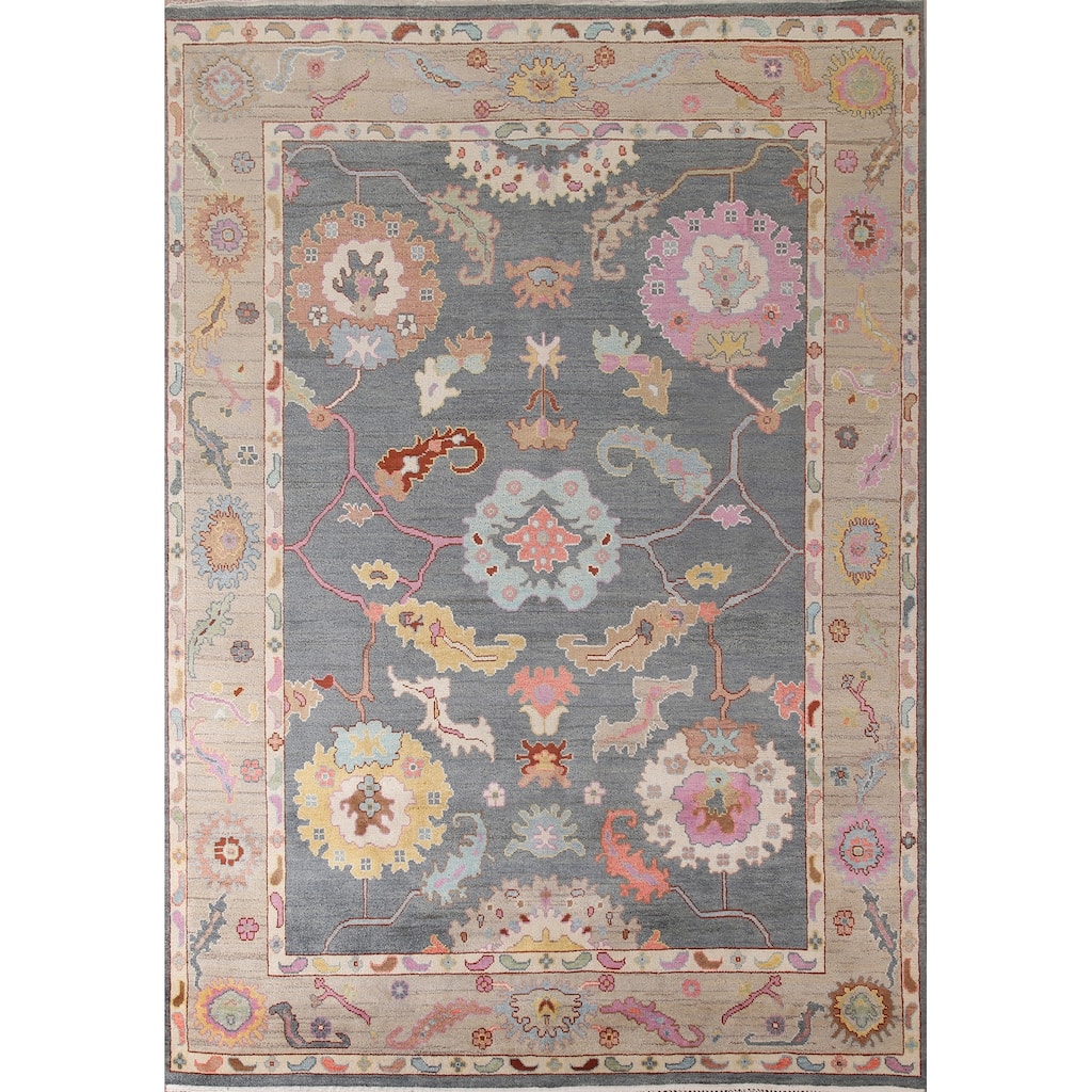 Gray Oushak Area Rug Hand-Knotted Wool Carpet - 8'10"x 11'8"