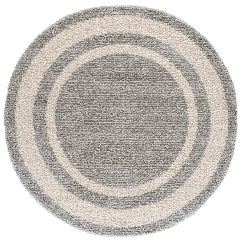 SAFAVIEH Gemma Shag Elmine Border Plush Thick Rug - 6'7" Round - Grey/Ivory
