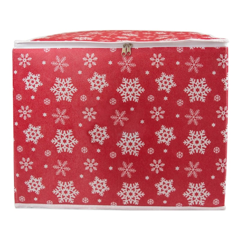 16" Red and White Snowflake Print Large Ornament Storage