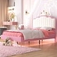 preview thumbnail 3 of 28, Roomfitters Upholstered Princess Bed with Crown Headboard, Platform Bed with Light Strips and Golden Metal Legs, White+Pink