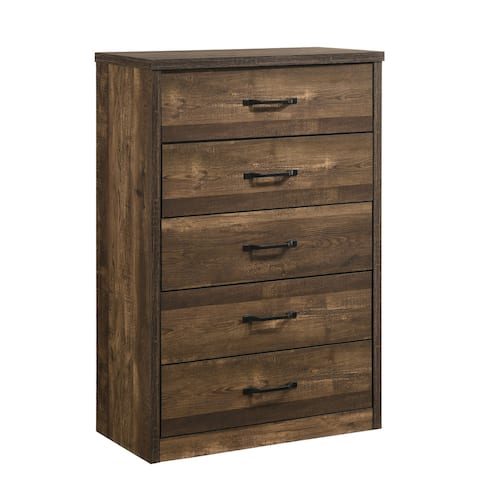 Furniture of America Greer Rustic Walnut and Black Bar 5-Drawer Chest