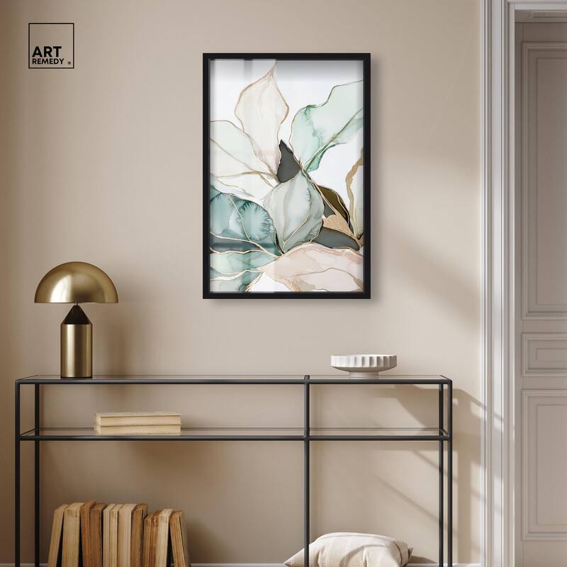 Pastel Leaves with Gold III Shadowbox by Art Remedy
