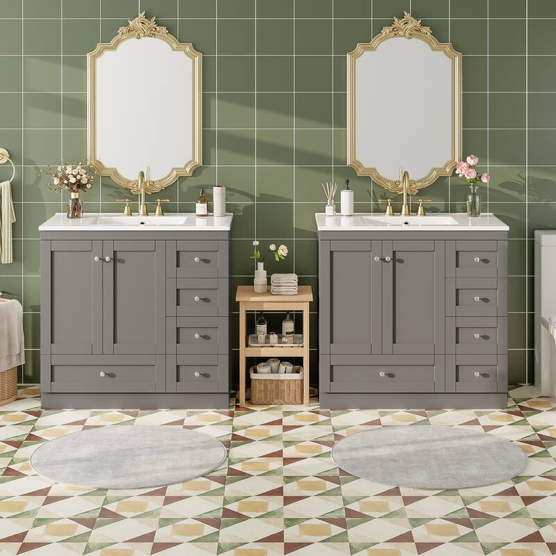 2-Piece Bathroom Vanity Set with Sink, Free-Standing 72" Bathroom Vanity Cabinet with Double Ceramic Sink