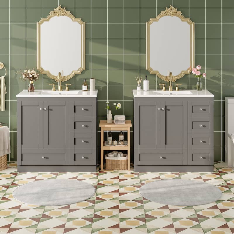 Roomfitters Shaker Style 72" Freestanding Bathroom Vanity Cabinet with Ceramic Sink, Soft-Close Doors and Drawers