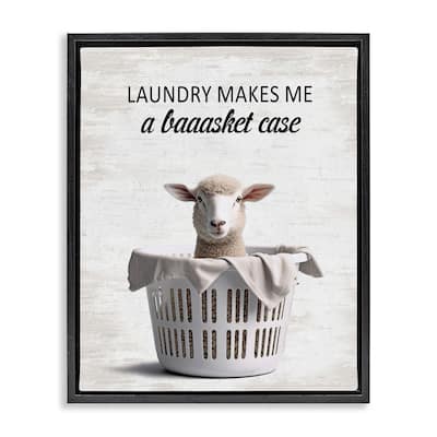 Stupell Funny Lamb Laundry Basket Framed Floater Canvas Wall Art Design By Lettered and Lined