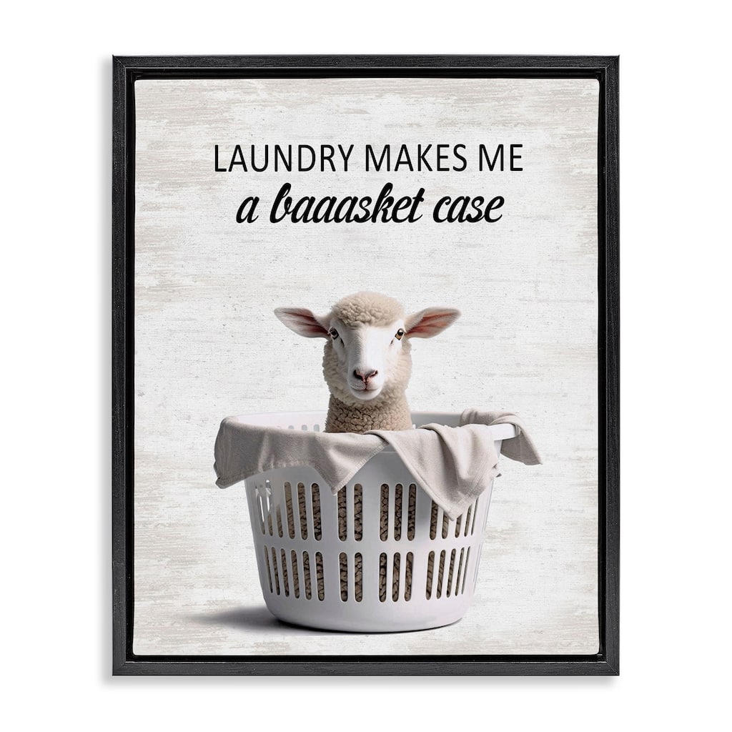 Stupell Funny Lamb Laundry Basket Framed Floater Canvas Wall Art Design By Lettered and Lined
