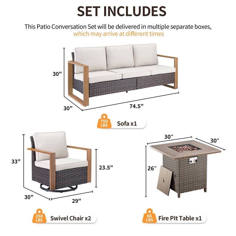 Pocassy 4/6/8PCS Sofa Swivel Chair with Fire Pit Table Set