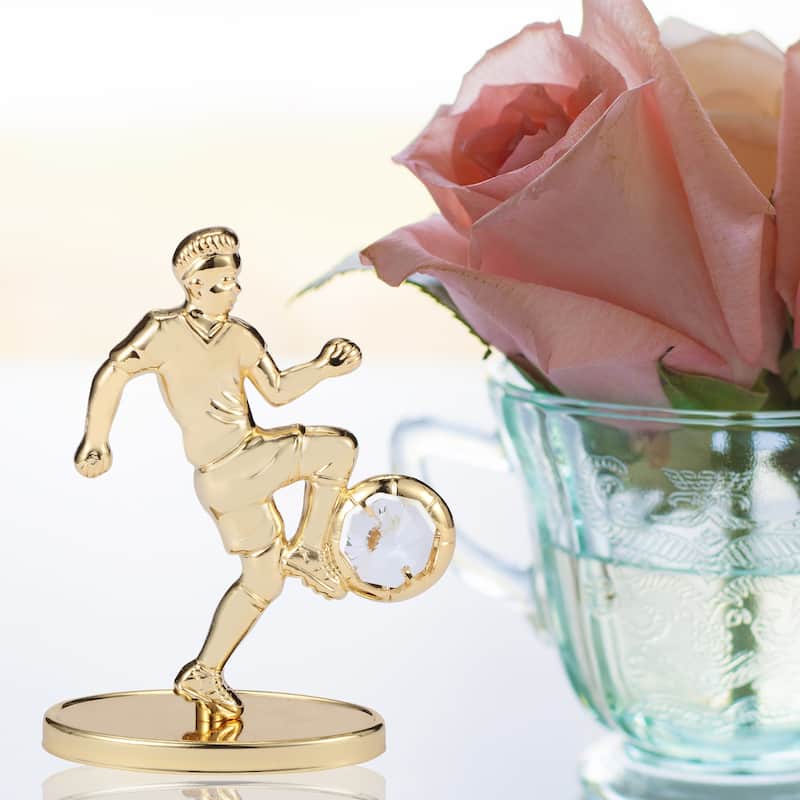 Matashi 24K Gold Plated Soccer Football Player Figurine w/ Crystals Tabletop Football Ornament Gift for Sports Fan, Trophy