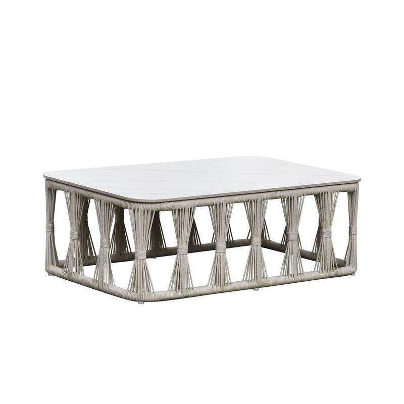 Alexa Outdoor Aluminum Stone Top Coffee Table, White