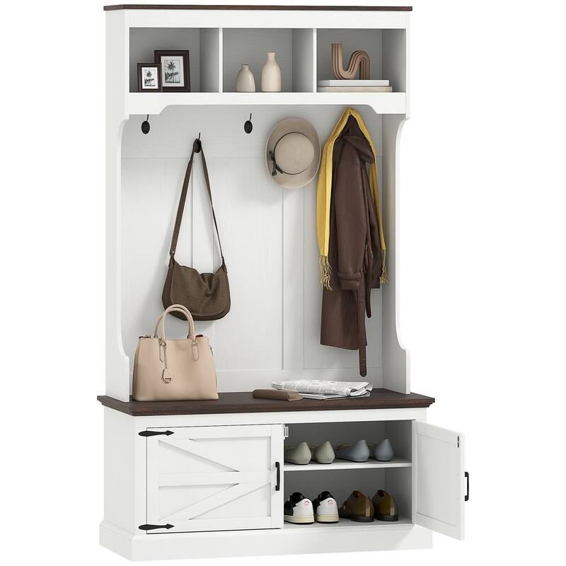 HOMCOM 3-in-1 Hall Tree with Shoe Storage, Standing Coat Rack with Shoe Bench, Entryway Furniture with Five Hooks