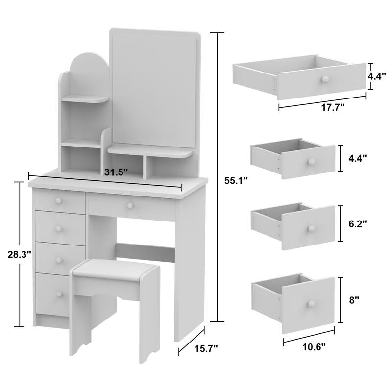 Timechee 31.5" Wide Makeup Vanity With Stool and Mirror - 31.5"W