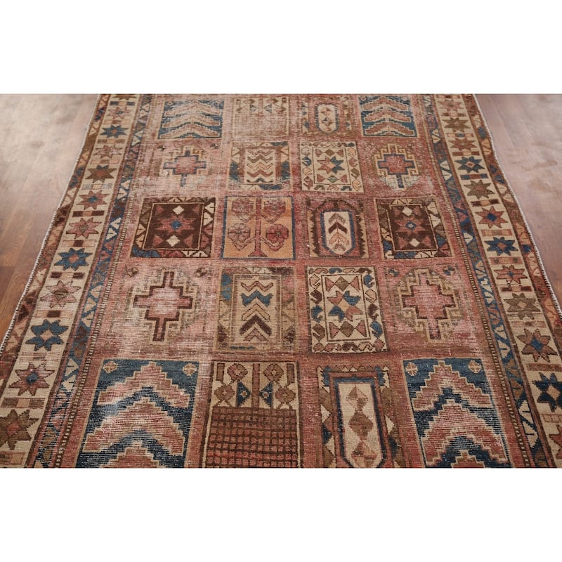 Distressed Bakhtiari Persian Antique Area Rug Handmade Wool Carpet - 5'2" x 11'0"