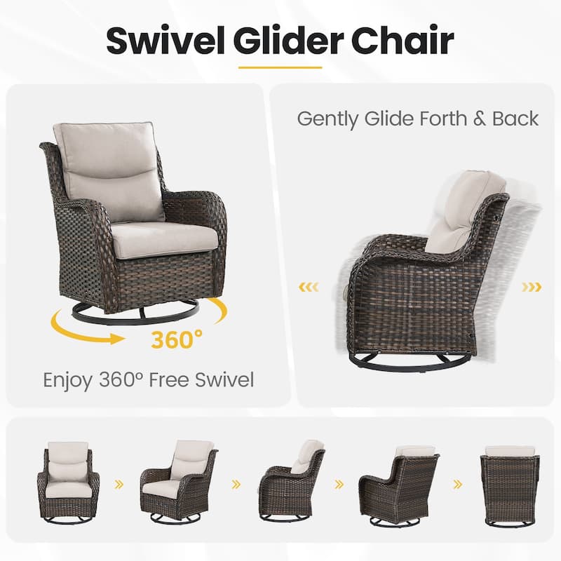 3 Pieces Outdoor Swivel Glider Rocker Chairs Table Set